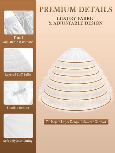 YUAKOU Women's Tulle Petticoat Crinoline Half Slip Underskirt for Bridal Dress in Kuwait