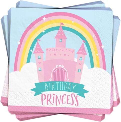Amscan Princess Castle Birthday Napkins - 5' x 5' | Multicolor | 16 Pcs. in Kuwait