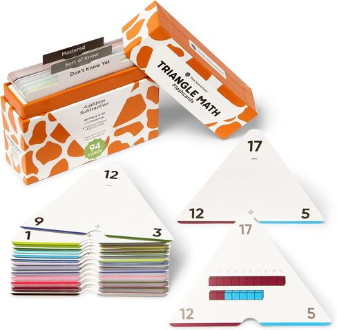 Award-Winning Triangle Math Flash Cards – 752 Facts (Add, Subtract, Multiply & Divide) – Grades K–6 – Visual Aids, Color-Coded, Mastery Sorting System in Kuwait