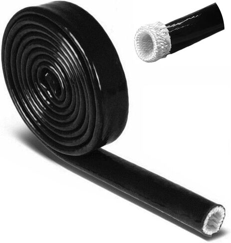 1/2"(13mm) ID Fire Sleeve Heat Sleeve Heat Shielded Fire Thermo Armor Silicone Coated Fiberglass for Automotive Hose Lines & Electrical Wiring,5 Feet(Black) in Kuwait