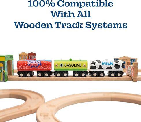 3 PC Wooden Tanker Train Cars - Set of Three Wood Tanker Trains with Magnets - Compatible with All Wooden Railway Train Sets in Saudi Arabia