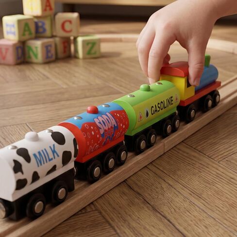 3 PC Wooden Tanker Train Cars - Set of Three Wood Tanker Trains with Magnets - Compatible with All Wooden Railway Train Sets in Saudi Arabia
