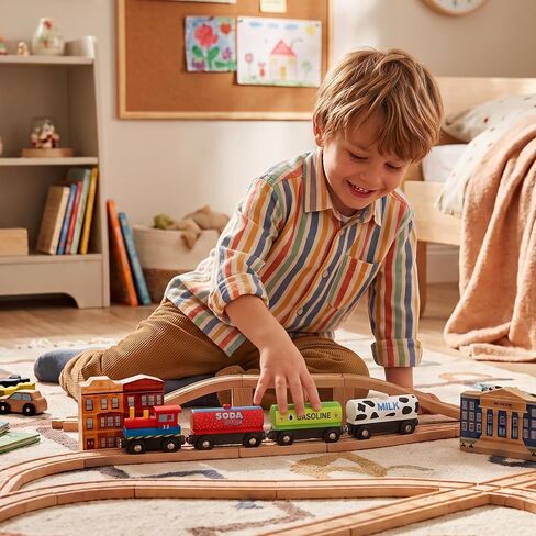 3 PC Wooden Tanker Train Cars - Set of Three Wood Tanker Trains with Magnets - Compatible with All Wooden Railway Train Sets in Saudi Arabia