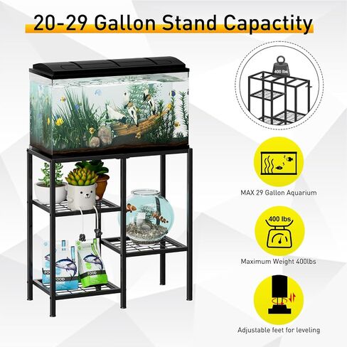 CADUKE Aquarium Stand 20 Gallon, Metal Fish Tank Stand, Aquarium Rack Stand for Fish Tank Accessories , 3 Tier Turtle Reptile Terrarium Stand for Living Room Office in Kuwait
