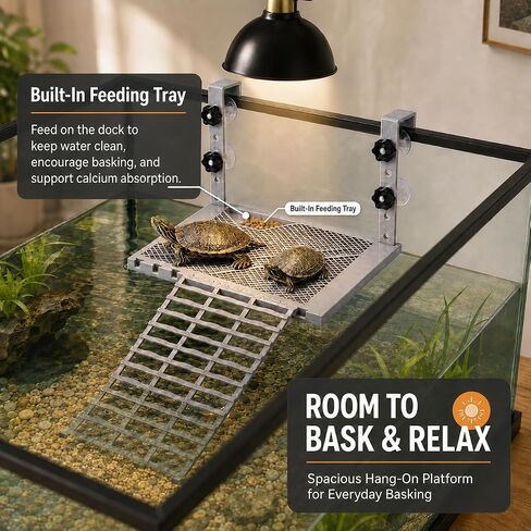 Adjustable Hanging Turtle Basking Platform with Ramp & Feeding Tray in Kuwait