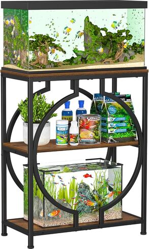 Snughome 20 Gallon Fish Tank Stand, Aquarium Stand with 3 Tier Storage, Heavy Duty Metal Terrarium Stand for Home Office, 24.02" x 11.81" x 30.51", Rustic Brown in Saudi Arabia