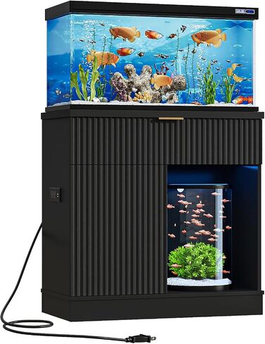 Hlivelood 20-29 Gallon Fish Tank Stand with Power Outlet & Drawers, Black in Kuwait