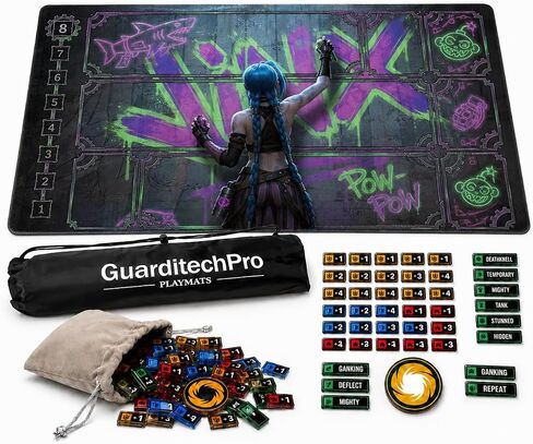 Single Player Game Mat Compatible with Riftbound, 24 x 14 in TCG Playmat with 47 Tracking Tokens, Oxford Carry Bag, Non-Slip Rubber Base (Shadow Rift) in Kuwait