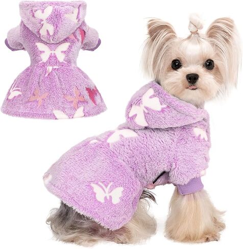 Dog Sweater Night Glow Fleece Dog Hoodie Puppy Clothes for Small Dogs (Pink Star, X-Small (Chest 13in)) in Kuwait