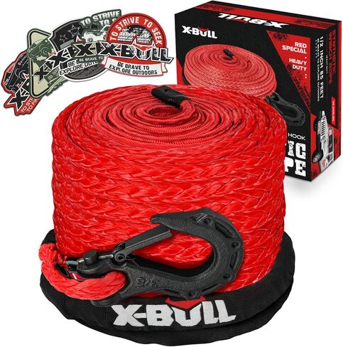 X-BULL Synthetic Winch Rope - Cable Kit -1/2" X 85ft 32000LBS Winch Line with Protective Sleeve Forged Winch Hook Safety Pull Strap go for 4WD Off Road Vehicle Truck SUV ATV UTV- Black in Saudi Arabia