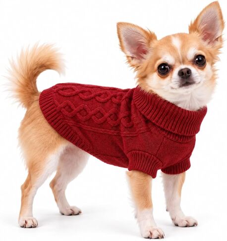 Dog Sweater for Small Dogs, Turtleneck Knitwear, White, S in Kuwait