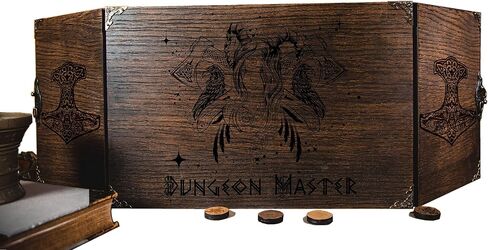 Game Master Screen made for Board Role Playing Game - Wooden Handcrafted GM Screen Set - DM Gift Idea - Gifts for Him and Her (Medium 12x9" Foldable, Dices) in Saudi Arabia