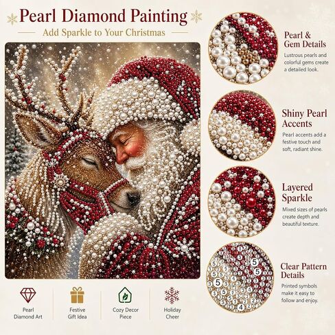 Christmas Santa Claus Deer Pearl Art Kits for Adults,Pearl Diamond Painting in Kuwait