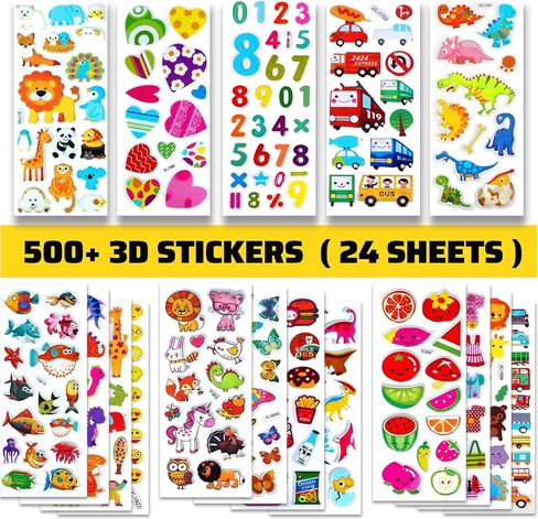 BEESTECH Stickers for Kids 2, 3, 4 Year Olds, Different Themes with Cars, Animals, Trucks, Dinosaur, Sticker Book for Kids 2-4 Included, Stickers for Toddlers, Boys, Girls with Gift Package in Kuwait