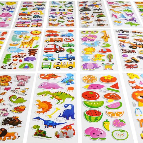 BEESTECH Stickers for Kids 2, 3, 4 Year Olds, Different Themes with Cars, Animals, Trucks, Dinosaur, Sticker Book for Kids 2-4 Included, Stickers for Toddlers, Boys, Girls with Gift Package in Kuwait