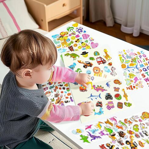 BEESTECH Stickers for Kids 2, 3, 4 Year Olds, Different Themes with Cars, Animals, Trucks, Dinosaur, Sticker Book for Kids 2-4 Included, Stickers for Toddlers, Boys, Girls with Gift Package in Kuwait