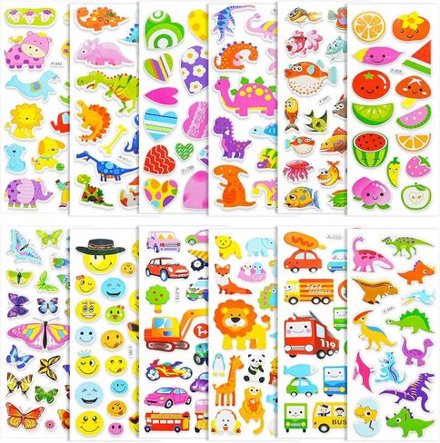 BEESTECH Stickers for Kids 2, 3, 4 Year Olds, Different Themes with Cars, Animals, Trucks, Dinosaur, Sticker Book for Kids 2-4 Included, Stickers for Toddlers, Boys, Girls with Gift Package in Kuwait