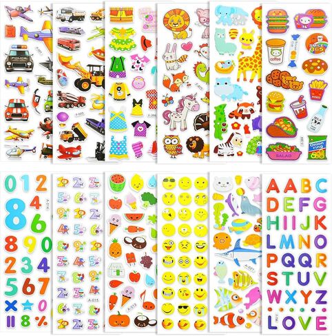 BEESTECH Stickers for Kids 2, 3, 4 Year Olds, Different Themes with Cars, Animals, Trucks, Dinosaur, Sticker Book for Kids 2-4 Included, Stickers for Toddlers, Boys, Girls with Gift Package in Kuwait