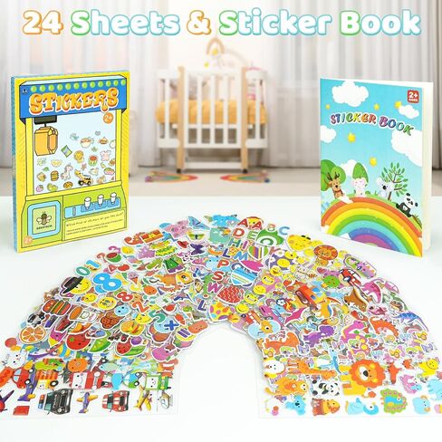 BEESTECH Stickers for Kids 2, 3, 4 Year Olds, Different Themes with Cars, Animals, Trucks, Dinosaur, Sticker Book for Kids 2-4 Included, Stickers for Toddlers, Boys, Girls with Gift Package in Kuwait