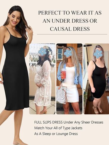 Vlazom Women’s Full Slip Dress Adjustable Spaghetti Strap Basic Under Dress Cami Slip Mini Dress Nightwear S-XXL in Kuwait
