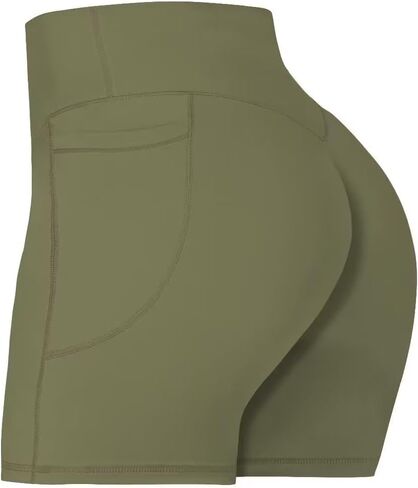 Sunzel No Front Seam Biker Shorts for Women with Pockets, Yoga Workout Gym Bike Shorts with Tummy Control in Kuwait
