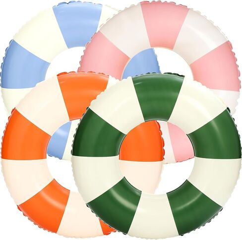 4Pcs Inflatable Pool Float for Adults 31 Inch Classic Striped Swim Rings Swimming Pool Tubes for Teens Summer Beach Themed Party in Kuwait