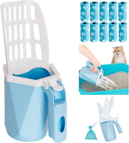 Cat Litter Scooper with Holder, 150 Poop Bags & Built-in Storage Box (Pink) in Kuwait