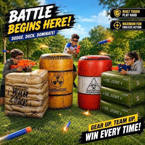 Premium Package 4 Combat Battlefield Inflatables, Compatible with Nerf, Laser tag, Water Gun for Boys Birthday Party Activities and Decoration in Kuwait