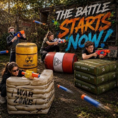 Premium Package 4 Combat Battlefield Inflatables, Compatible with Nerf, Laser tag, Water Gun for Boys Birthday Party Activities and Decoration in Kuwait