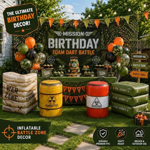 Premium Package 4 Combat Battlefield Inflatables, Compatible with Nerf, Laser tag, Water Gun for Boys Birthday Party Activities and Decoration in Kuwait