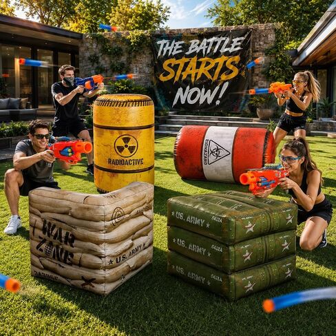 Premium Package 4 Combat Battlefield Inflatables, Compatible with Nerf, Laser tag, Water Gun for Boys Birthday Party Activities and Decoration in Kuwait