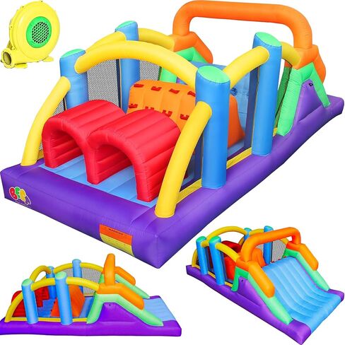 BESTPARTY Inflatable Obstacle Course Bounce House Castle with Large Slides Bounce Area and Obstacles Inflatable Bouncer House Jumper with Blower in Kuwait