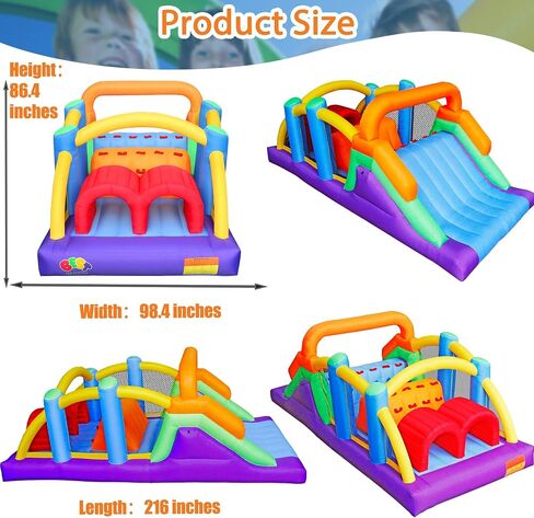 BESTPARTY Inflatable Obstacle Course Bounce House Castle with Large Slides Bounce Area and Obstacles Inflatable Bouncer House Jumper with Blower in Kuwait