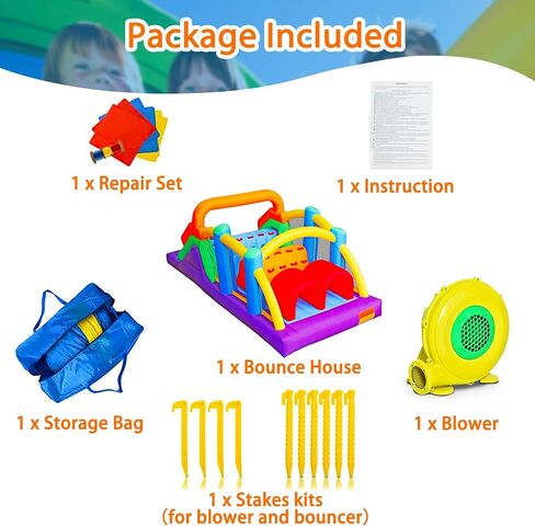 BESTPARTY Inflatable Obstacle Course Bounce House Castle with Large Slides Bounce Area and Obstacles Inflatable Bouncer House Jumper with Blower in Kuwait