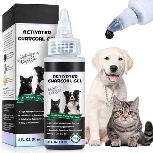 Activated Charcoal for Dogs and Cats - Emergency Pet First Aid for Accidental Ingestion, Dog First Aid Activated Charcoal, Absorbs Toxins, Supports Poisoning, Diarrhea & Gas Relief in Kuwait
