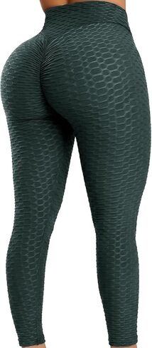 FITTOO Womens High Waist Textured Workout Leggings Booty Scrunch Yoga Pants Slimming Ruched Tights in Kuwait