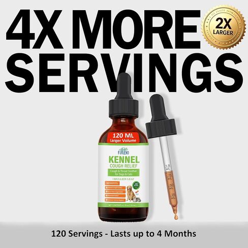 Dog Cough Relief Liquid Drops - Kennel Cough Treatment for Dogs & Cats - Better Absorption Than Soft Chews - 9 Natural Herbs with Postbiotics - 120mL/4.1 fl oz Value Pack for Respiratory Support in Saudi Arabia