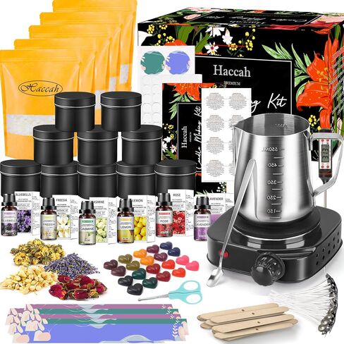 Complete Candle Making Kit with Wax Melter,Candle Making Supplies,DIY Arts&Crafts Kits Gift for Beginners,Adults,Including 500w Electronic Stove,Wicks,Wax,Rich Scents,Dyes,Melting Pot,Candle tins in Kuwait