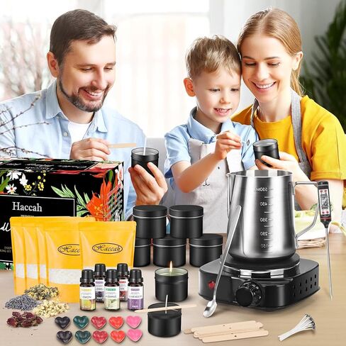 Complete Candle Making Kit with Wax Melter,Candle Making Supplies,DIY Arts&Crafts Kits Gift for Beginners,Adults,Including 500w Electronic Stove,Wicks,Wax,Rich Scents,Dyes,Melting Pot,Candle tins in Kuwait