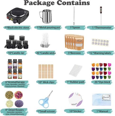 Complete Candle Making Kit with Wax Melter,Candle Making Supplies,DIY Arts&Crafts Kits Gift for Beginners,Adults,Including 500w Electronic Stove,Wicks,Wax,Rich Scents,Dyes,Melting Pot,Candle tins in Kuwait