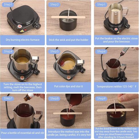 Complete Candle Making Kit with Wax Melter,Candle Making Supplies,DIY Arts&Crafts Kits Gift for Beginners,Adults,Including 500w Electronic Stove,Wicks,Wax,Rich Scents,Dyes,Melting Pot,Candle tins in Kuwait