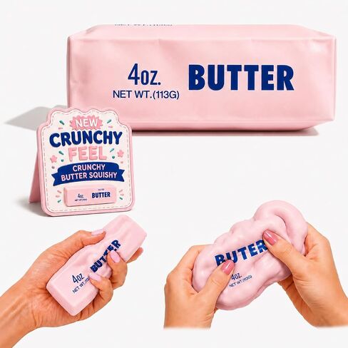 Crunchy Butter Squishy, Soft Squeeze Sensory Fidget Toy with Crunchy ASMR Texture, Butter Stick Stress Relief Toy, Fun Novelty Gift for Kids Teens and Adults, Pink in Kuwait