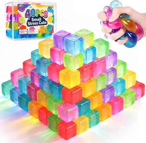 24 Pack Mini Stress Cubes for Kids: 1.18'' Soft Squeeze Toys with Storage Box, Squishy Sensory Fidget Toys for Classroom Prizes, Prize Box Toys, Party Favors in Kuwait