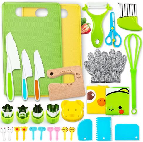 Labeol 32 PCS Montessori Kitchen Tools Toys for Kids Cooking Sets Real Kids Safe Kitchen Knife Set for Real Cooking Educational Gift for Boys Girls in Saudi Arabia