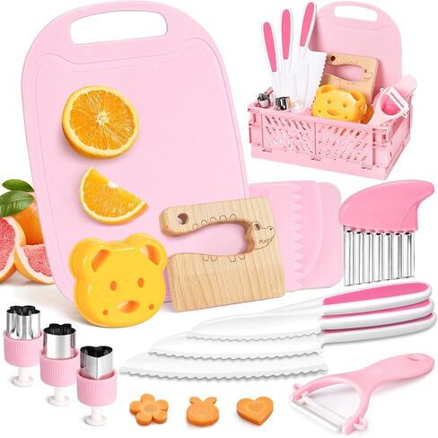 Suhctuptx Toddler Knife Set, Kids Knife Set for Real Cooking, Kid Safe Knives with Cutting Board Crinkle Cutters Montessori Kitchen Toys, Toddler Girl Gifts Age 3 4 5 6 7 8 Year Old in Saudi Arabia