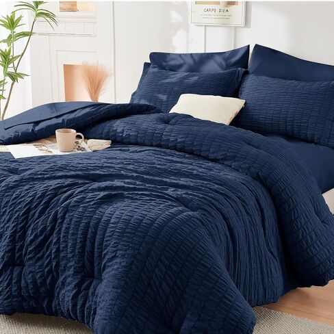 HYMOKEGE Twin Comforter Set Seersucker 5 Pieces, All Season Luxury Bed in a Bag for Bedroom, Bedding Set with Comforters, Sheets, Pillowcase & Sham, Dark Grey in Kuwait
