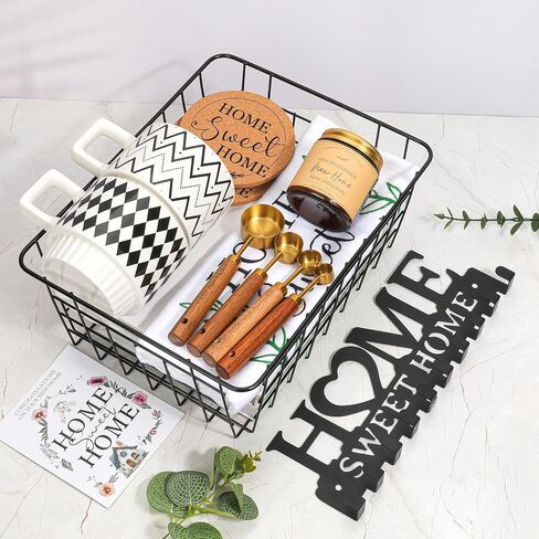 Housewarming Gift Basket for New Home | 13 Pcs Kitchen Essentials Set with Ceramic Mugs, Measuring Spoons, Storage Basket | New Home Gift Ideas | Closing Gifts for Couples & Families in Kuwait
