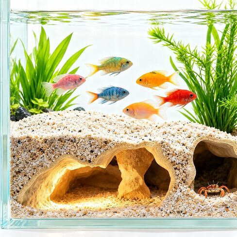 3D Printed Aquarium Cave for Betta Fish - Safe Hideout with Multiple Viewing Ports, Fish Tank Shelter for Shrimp & Catfish, 6.25" Weighted Base (Sand Color) in Saudi Arabia