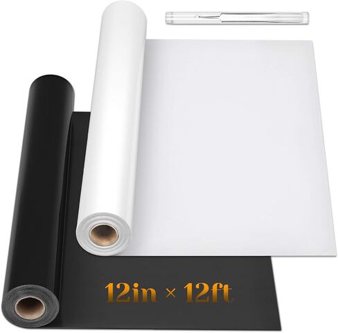 12" x 24ft Heat Transfer Vinyl Rolls, Flasoo 2 Rolls Black and White HTV Iron on Vinyl for Shirts, Compatible with All Cutting Machine, Easy to Cut & Weed (12 Inches by 12 Feet Per Roll) in Saudi Arabia