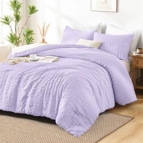 طقم لحاف AveLom Beige Seersucker King (104x90 بوصة)، 3 قطع - 100% لحاف خفيف الوزن من الألياف الدقيقة الناعمة المغسولة مع 2 كيس وسادة، طقم لحاف بديل لجميع المواسم للفراش in Kuwait